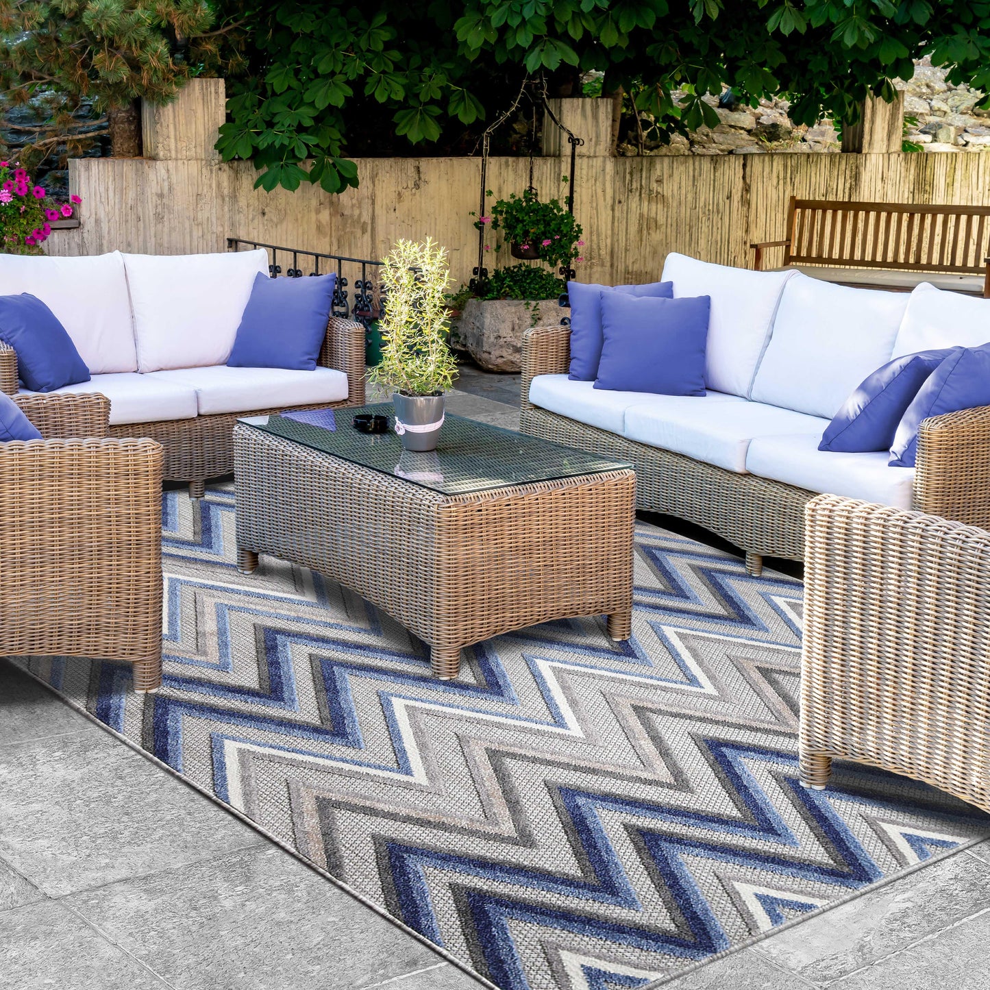 Superior Acacia Geometric Zigzag Modern Indoor/Outdoor Area Rug or Runner Rug - Grey