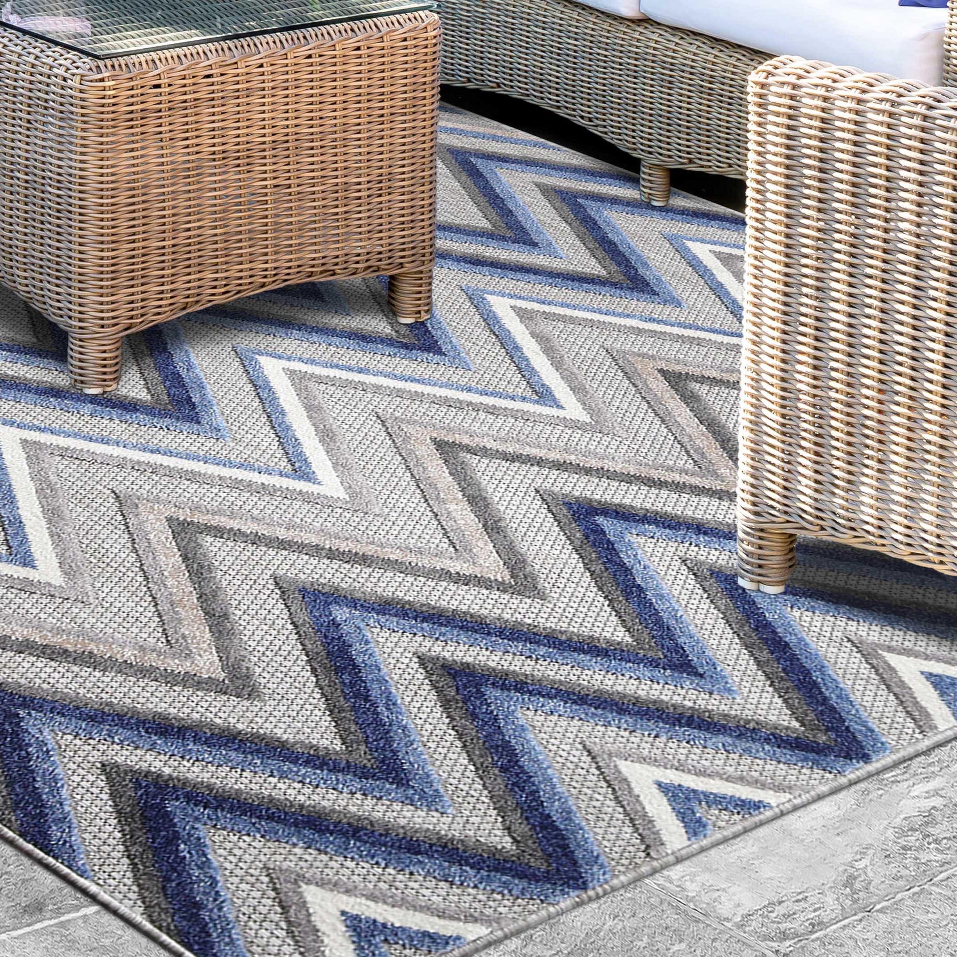 Superior Acacia Geometric Zigzag Modern Indoor/Outdoor Area Rug or Runner Rug - Grey