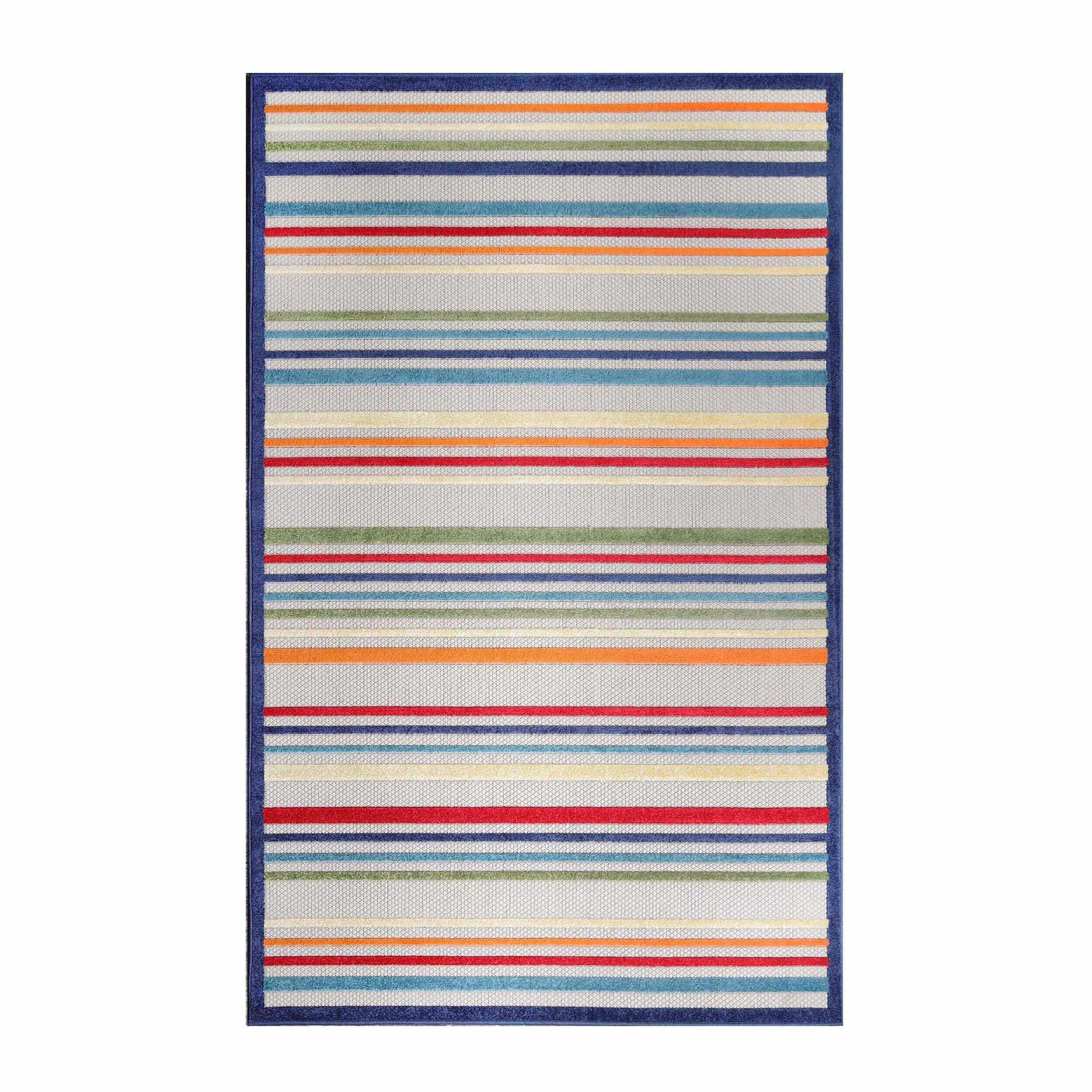 Superior Eastyn Casual Stripe Geometric Indoor/Outdoor Area Rug - Cream