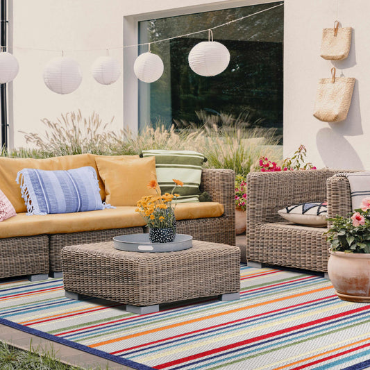 Superior Eastyn Casual Stripe Geometric Indoor/Outdoor Area Rug - Cream