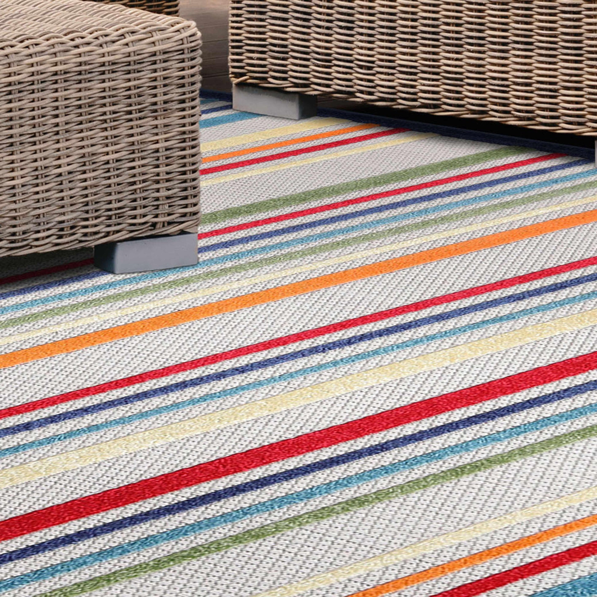Superior Eastyn Casual Stripe Geometric Indoor/Outdoor Area Rug - Cream
