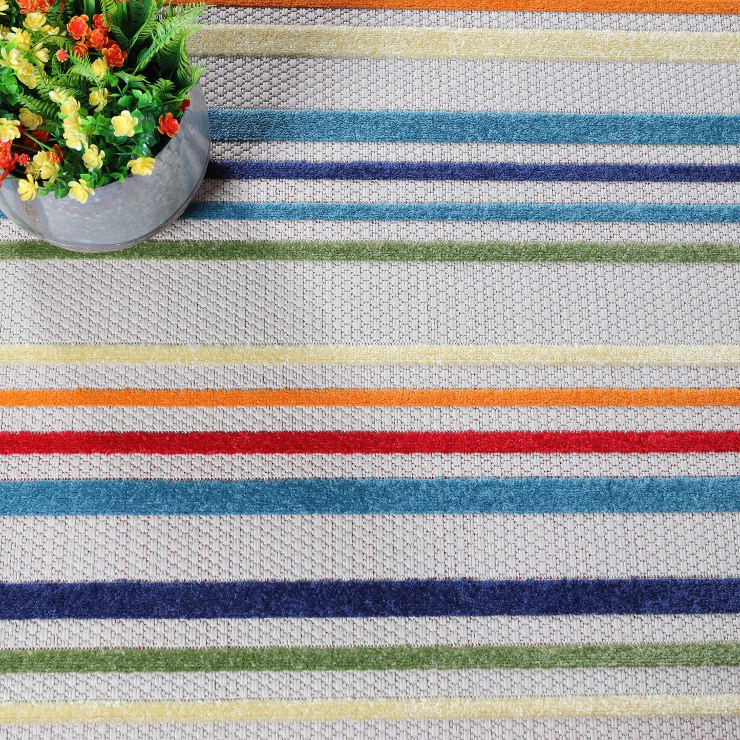 Superior Eastyn Casual Stripe Geometric Indoor/Outdoor Area Rug - Cream