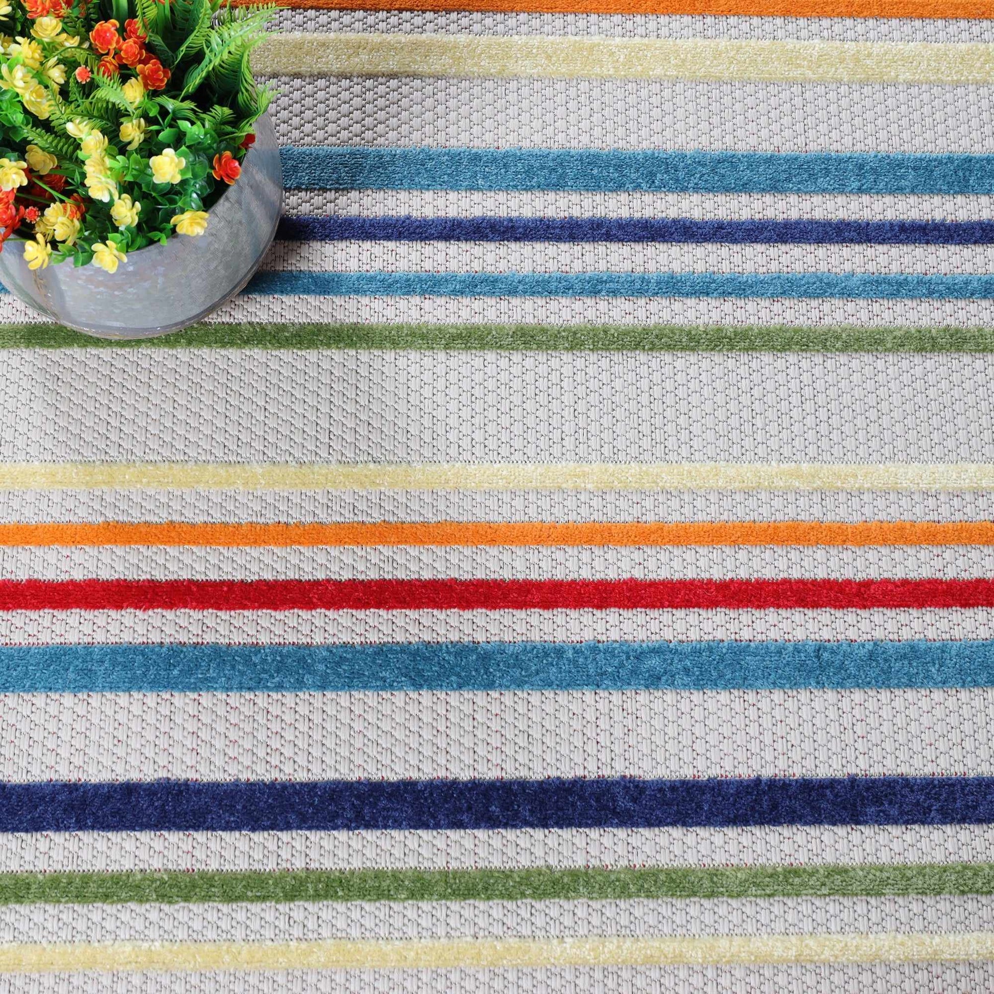 Superior Eastyn Casual Stripe Geometric Indoor/Outdoor Area Rug - Cream