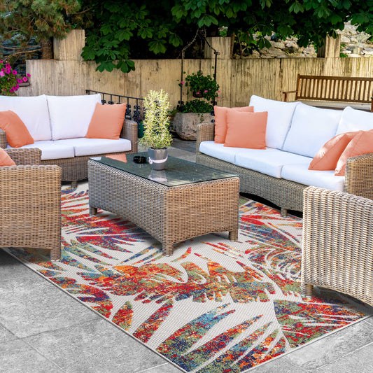 Superior Siesta Botanical Leaves Modern Indoor Outdoor Area Rug or Runner Rug - Cream