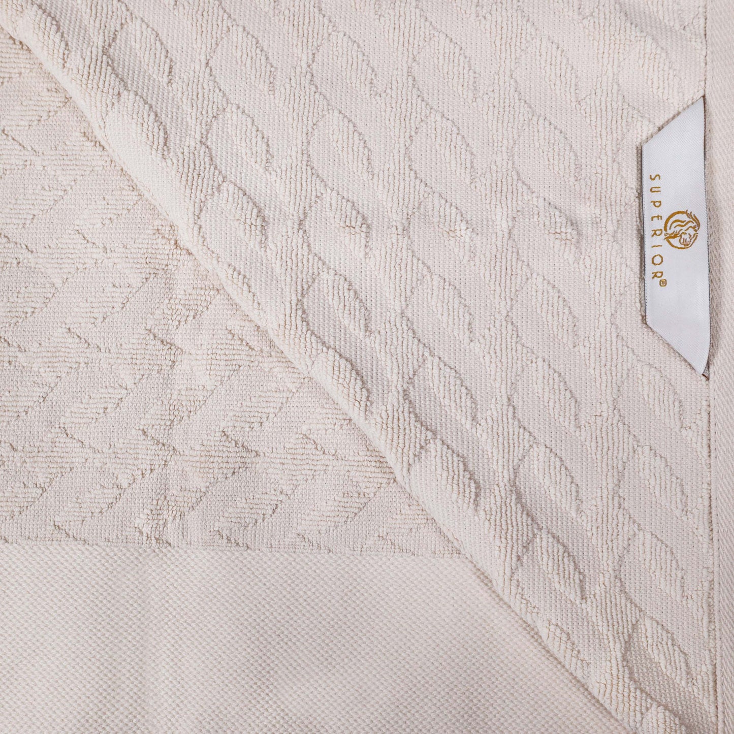 Premium Turkish Cotton Jacquard Herringbone and Solid 12-Piece Face Towel/ Washcloth Set - Ivory