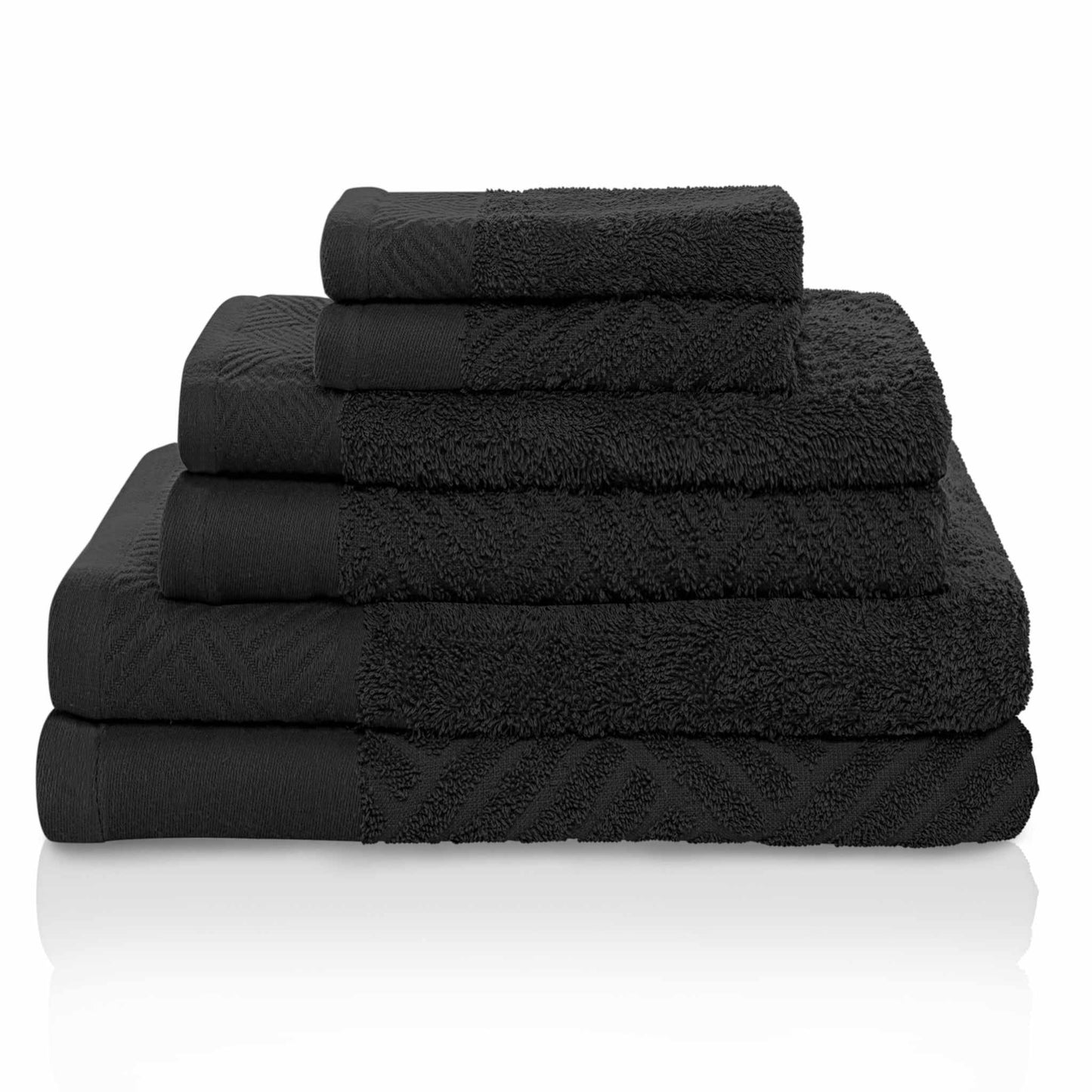 Egyptian Cotton Medium Weight Basket Weave 6 Piece Bath Towel Set - Black