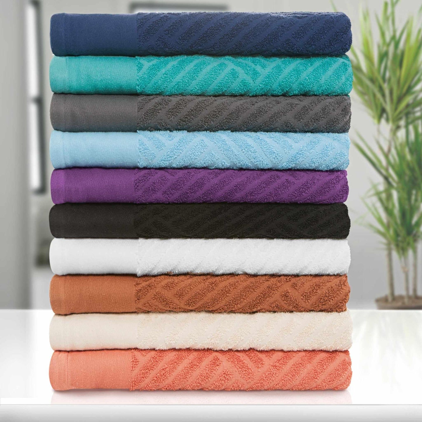 Egyptian Cotton Medium Weight Basket Weave 6 Piece Bath Towel Set - Royal Blue