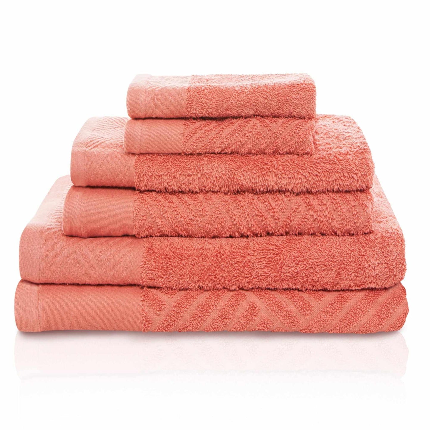 Egyptian Cotton Medium Weight Basket Weave 6 Piece Bath Towel Set - Coral
