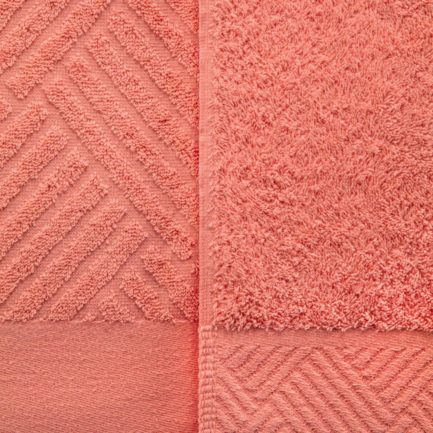 Egyptian Cotton Medium Weight Basket Weave 6 Piece Bath Towel Set - Coral