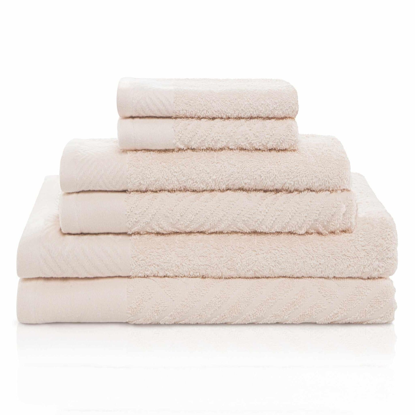 Egyptian Cotton Medium Weight Basket Weave 6 Piece Bath Towel Set - Ivory