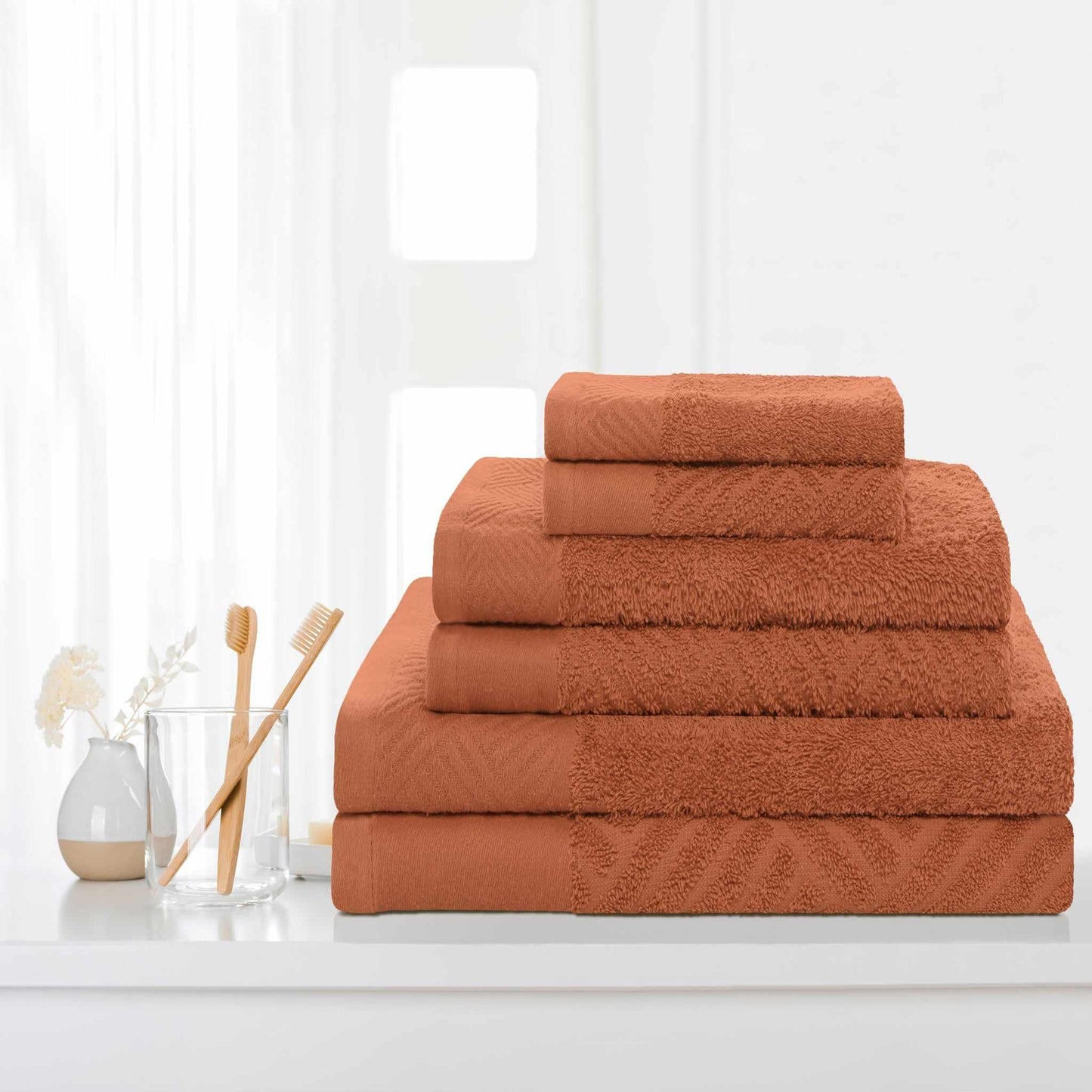 Egyptian Cotton Medium Weight Basket Weave 6 Piece Bath Towel Set - Pecan