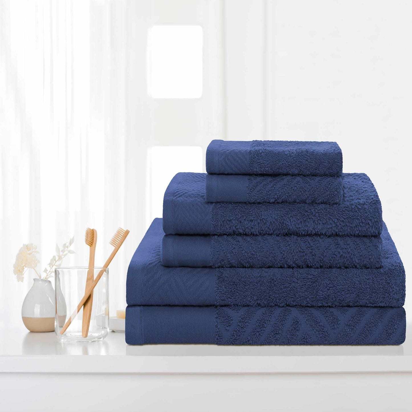 Egyptian Cotton Medium Weight Basket Weave 6 Piece Bath Towel Set - Royal Blue