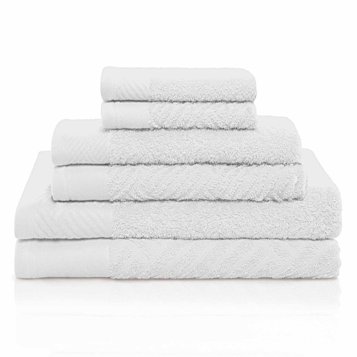 Egyptian Cotton Medium Weight Basket Weave 6 Piece Bath Towel Set - White