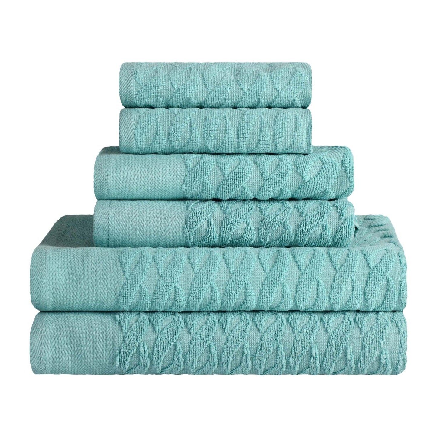 Premium Turkish Cotton Herringbone Jacquard Assorted 6-Piece Towel Set - Cascade