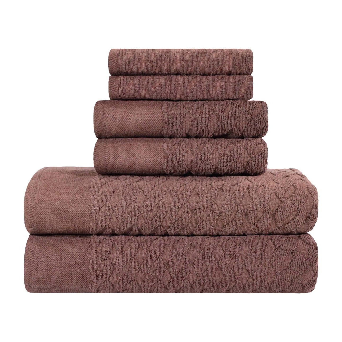 Premium Turkish Cotton Herringbone Jacquard Assorted 6-Piece Towel Set - Chocolate