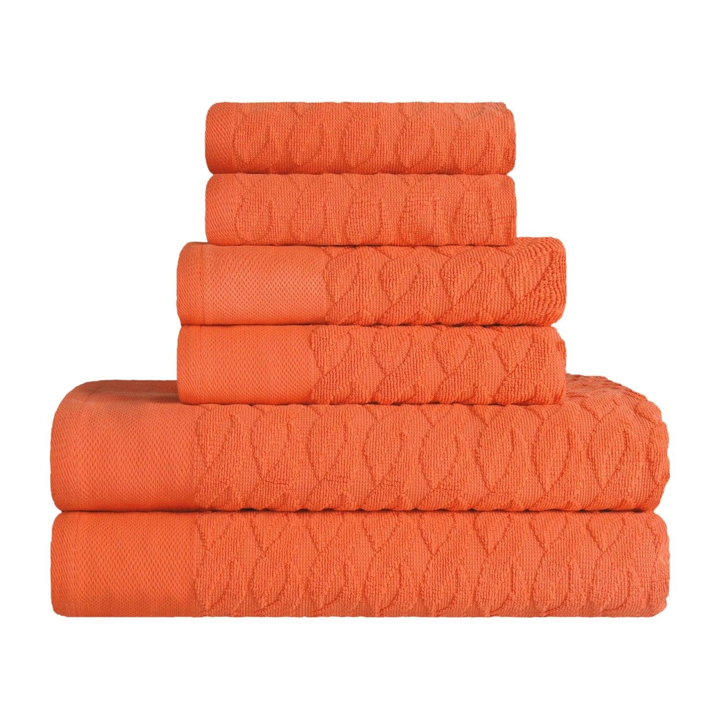 Premium Turkish Cotton Herringbone Jacquard Assorted 6-Piece Towel Set - Emberglow
