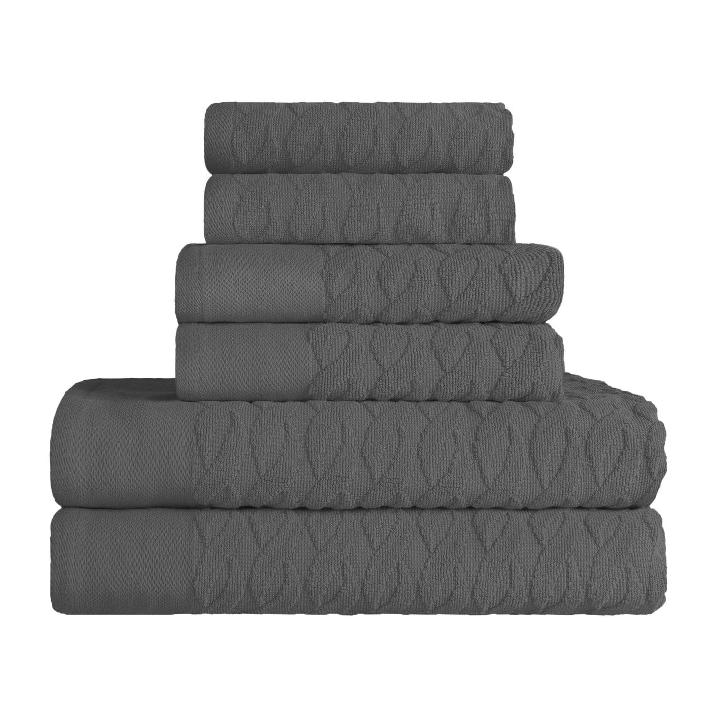 Premium Turkish Cotton Herringbone Jacquard Assorted 6-Piece Towel Set - Grey