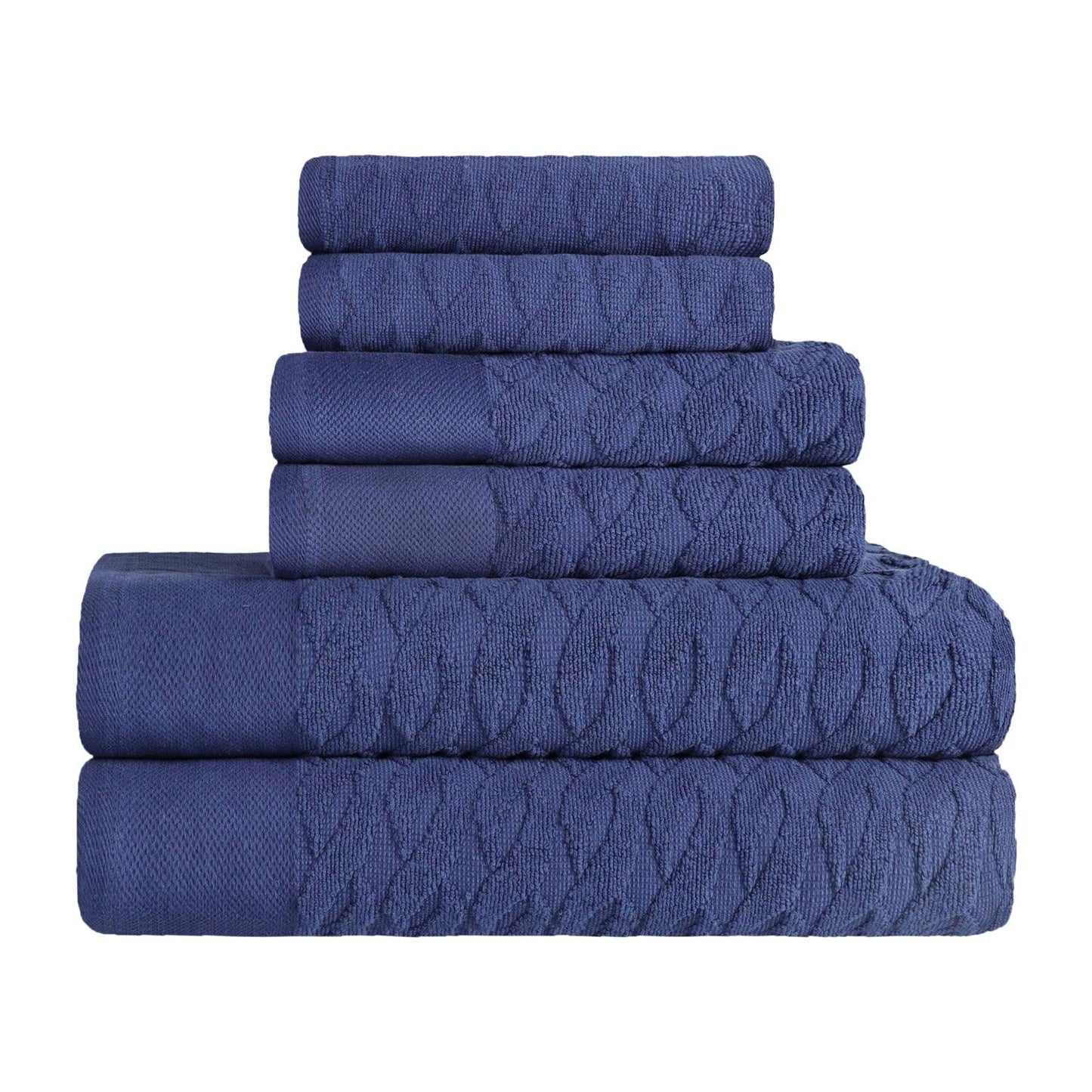 Premium Turkish Cotton Herringbone Jacquard Assorted 6-Piece Towel Set - Navy Blue