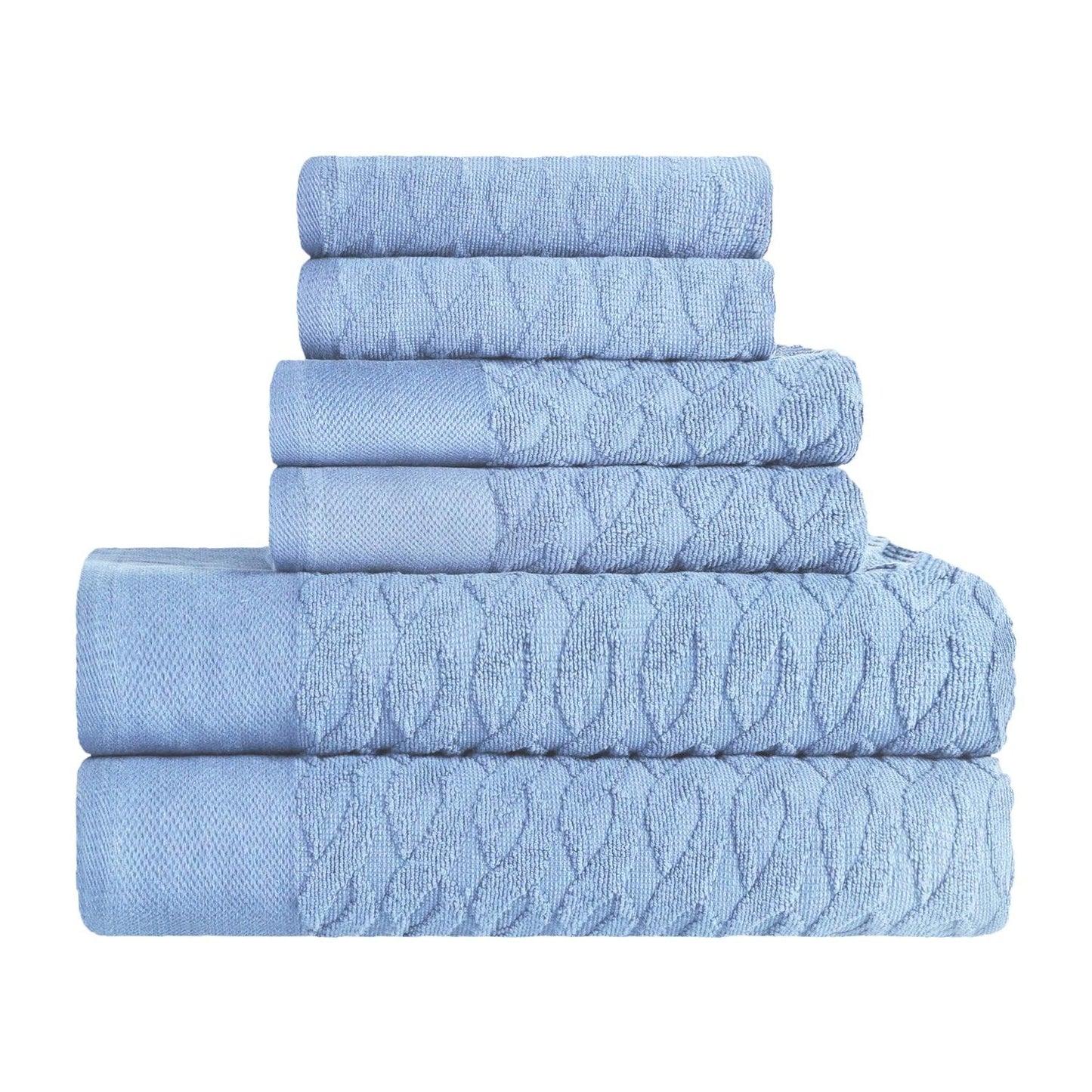Premium Turkish Cotton Herringbone Jacquard Assorted 6-Piece Towel Set - Pacific Blue