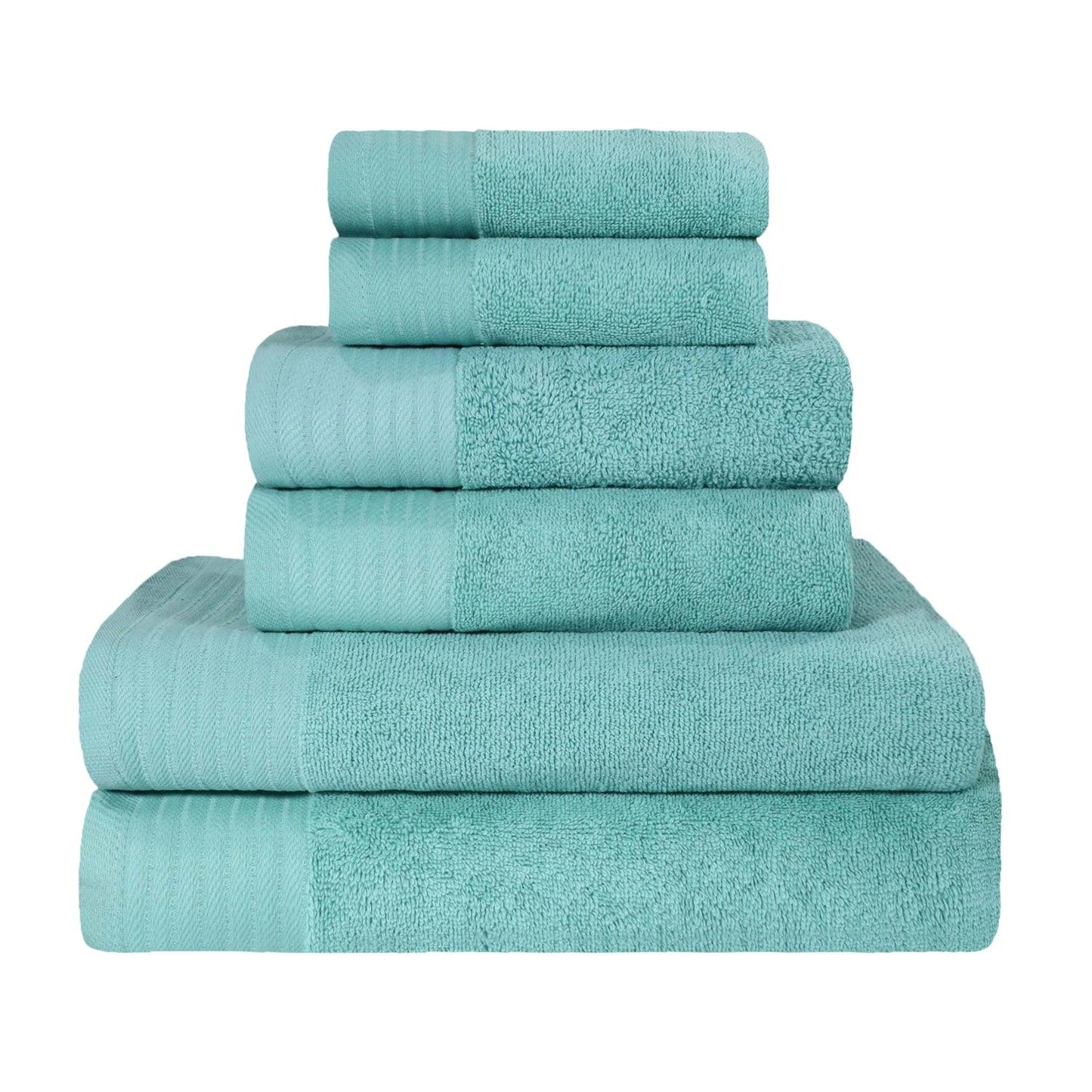 Premium Turkish Cotton Herringbone Solid Assorted 6-Piece Towel Set - Cascade