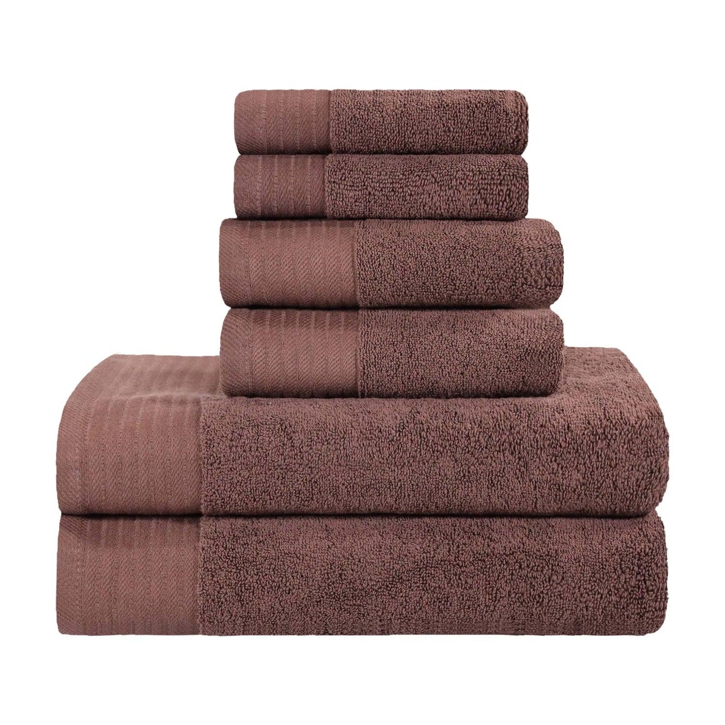 Premium Turkish Cotton Herringbone Solid Assorted 6-Piece Towel Set - Chocolate