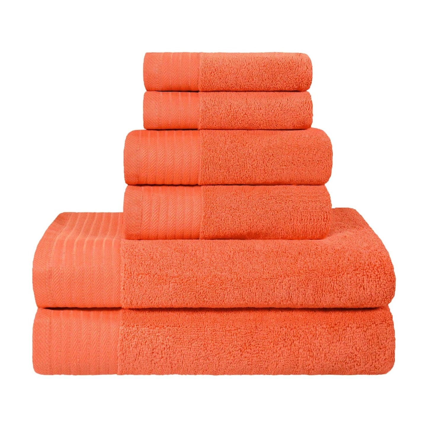 Premium Turkish Cotton Herringbone Solid Assorted 6-Piece Towel Set - Emberglow