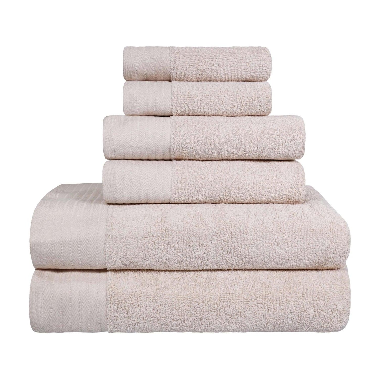 Premium Turkish Cotton Herringbone Solid Assorted 6-Piece Towel Set - Ivory