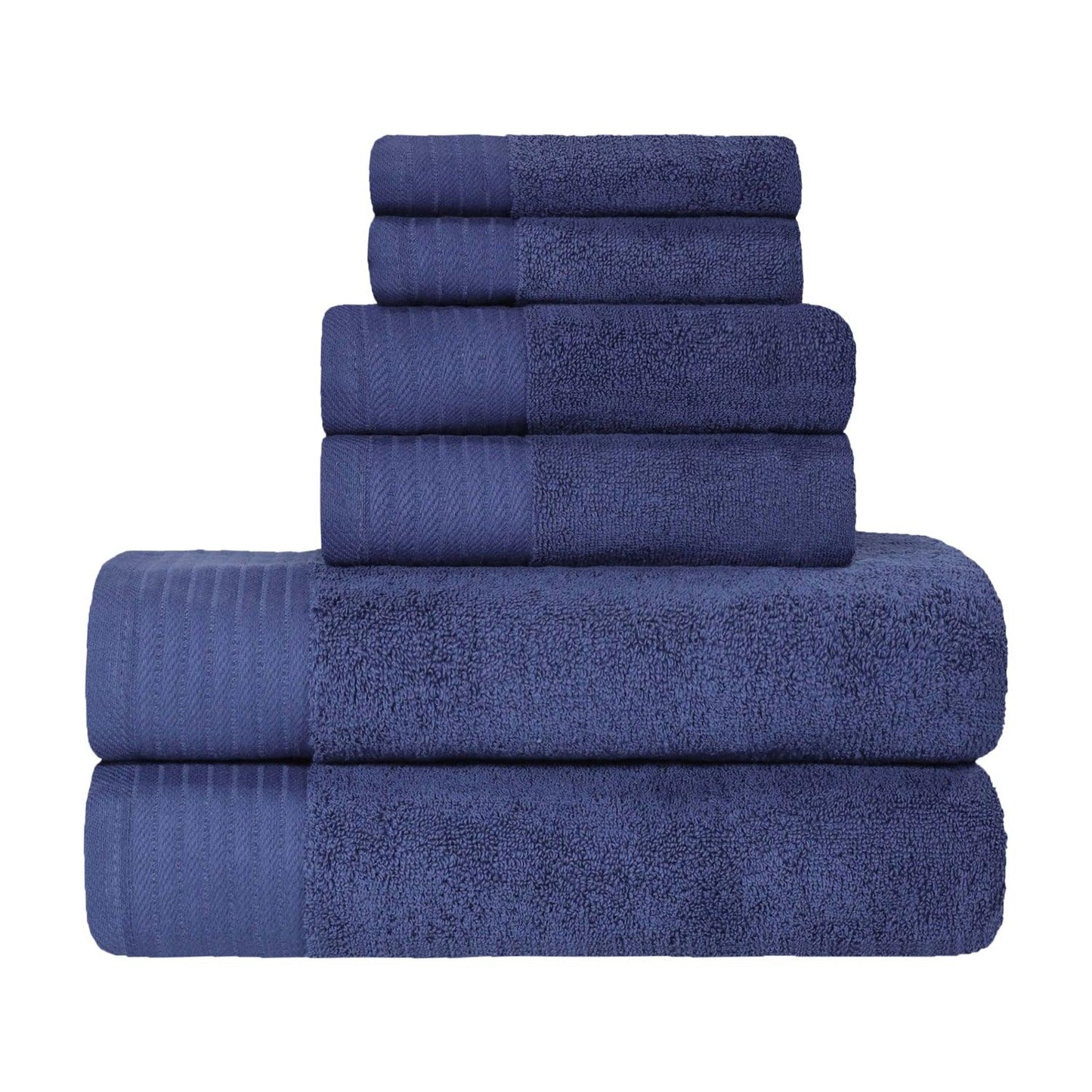Premium Turkish Cotton Herringbone Solid Assorted 6-Piece Towel Set - Navy Blue