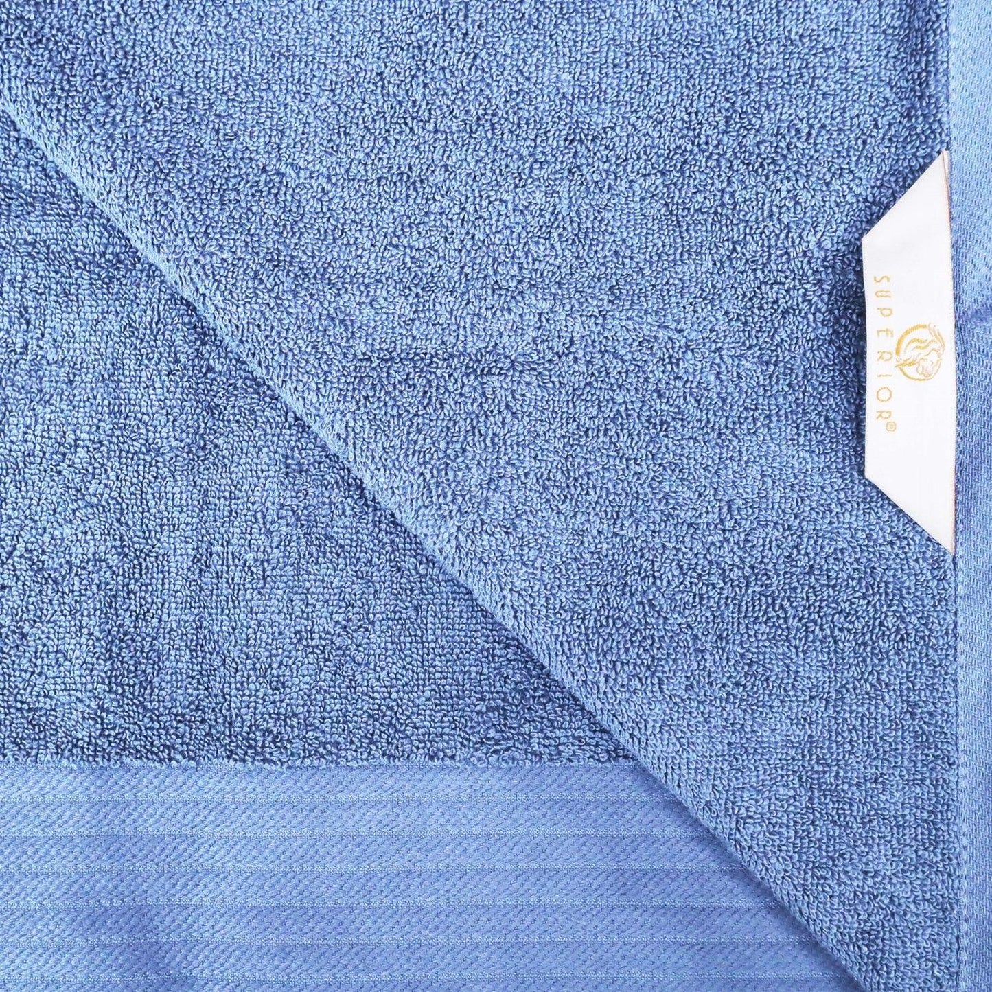Premium Turkish Cotton Jacquard Herringbone and Solid 8-Piece Towel Set - Pacific Blue