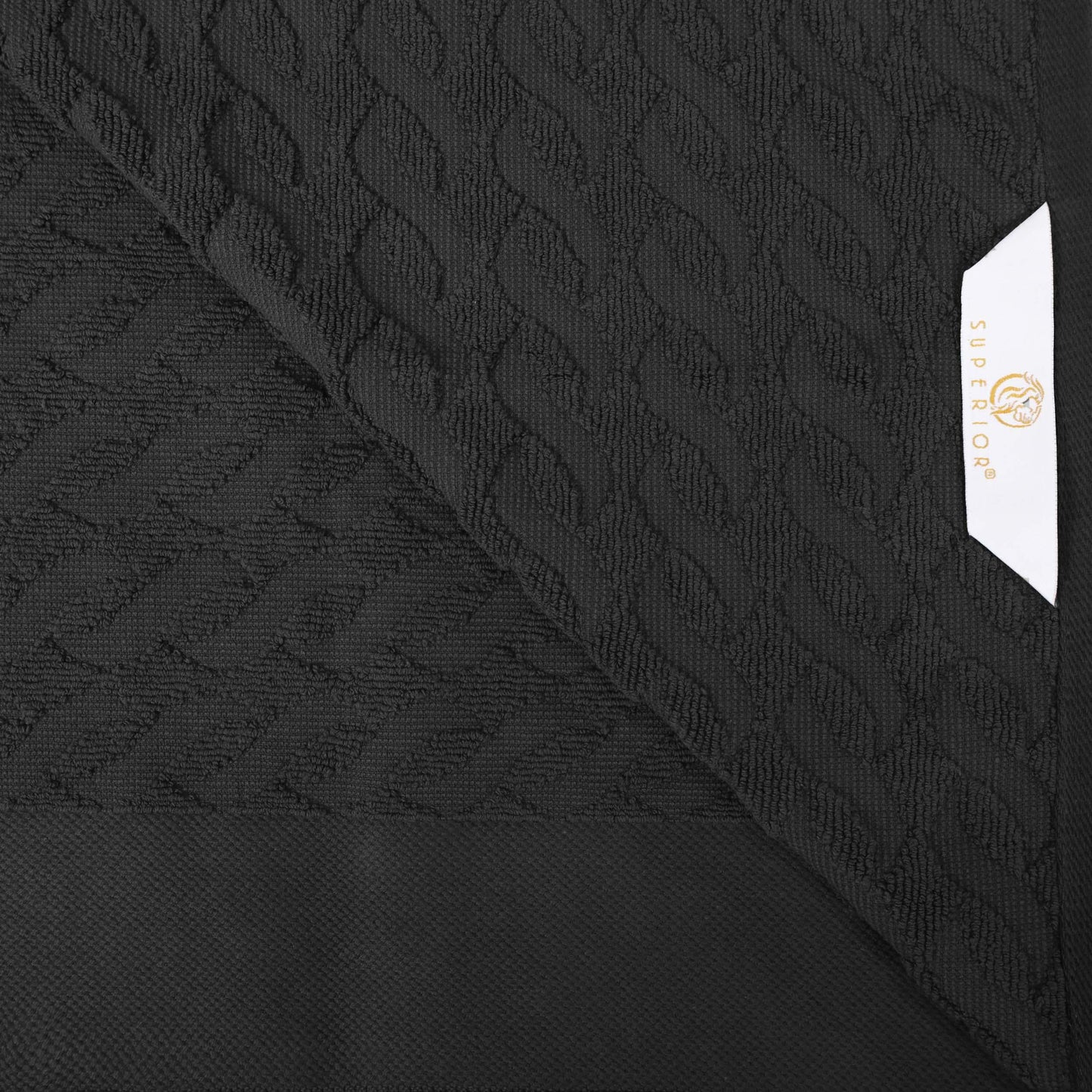 Premium Turkish Cotton Jacquard Herringbone and Solid 8-Piece Towel Set - Black