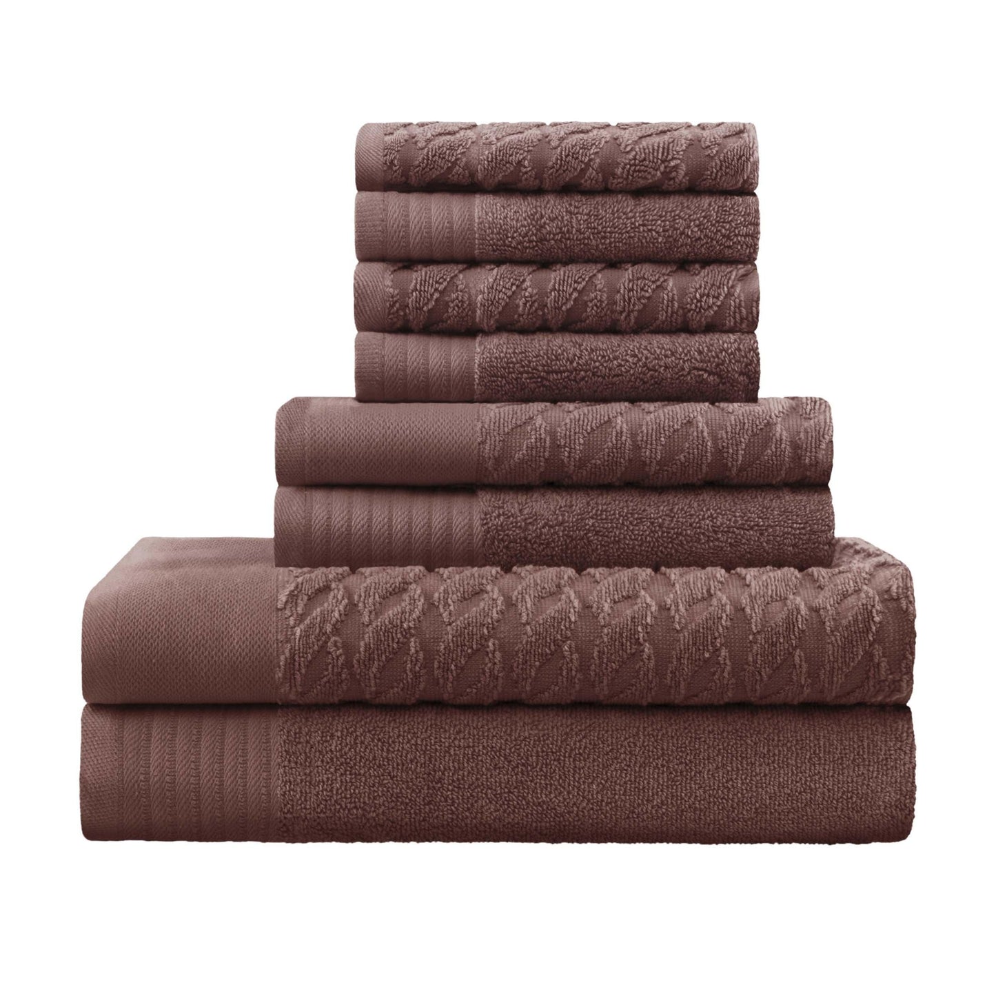 Premium Turkish Cotton Jacquard Herringbone and Solid 8-Piece Towel Set - Chocolate