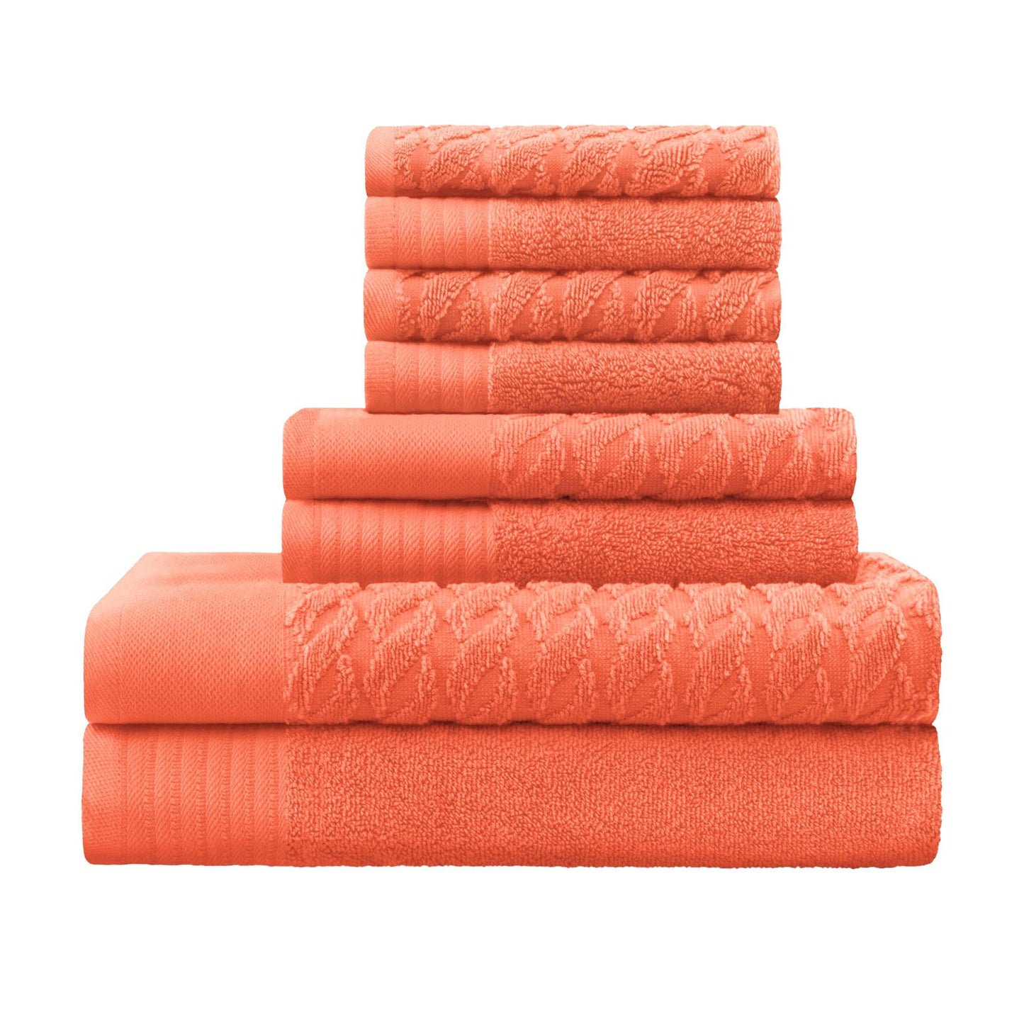 Premium Turkish Cotton Jacquard Herringbone and Solid 8-Piece Towel Set - Emberglow