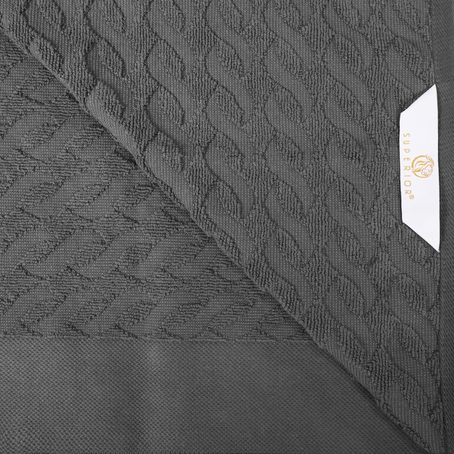 Premium Turkish Cotton Jacquard Herringbone and Solid 8-Piece Towel Set - Grey
