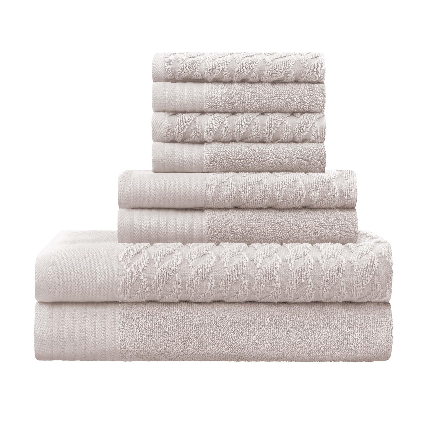 Premium Turkish Cotton Jacquard Herringbone and Solid 8-Piece Towel Set - Ivory