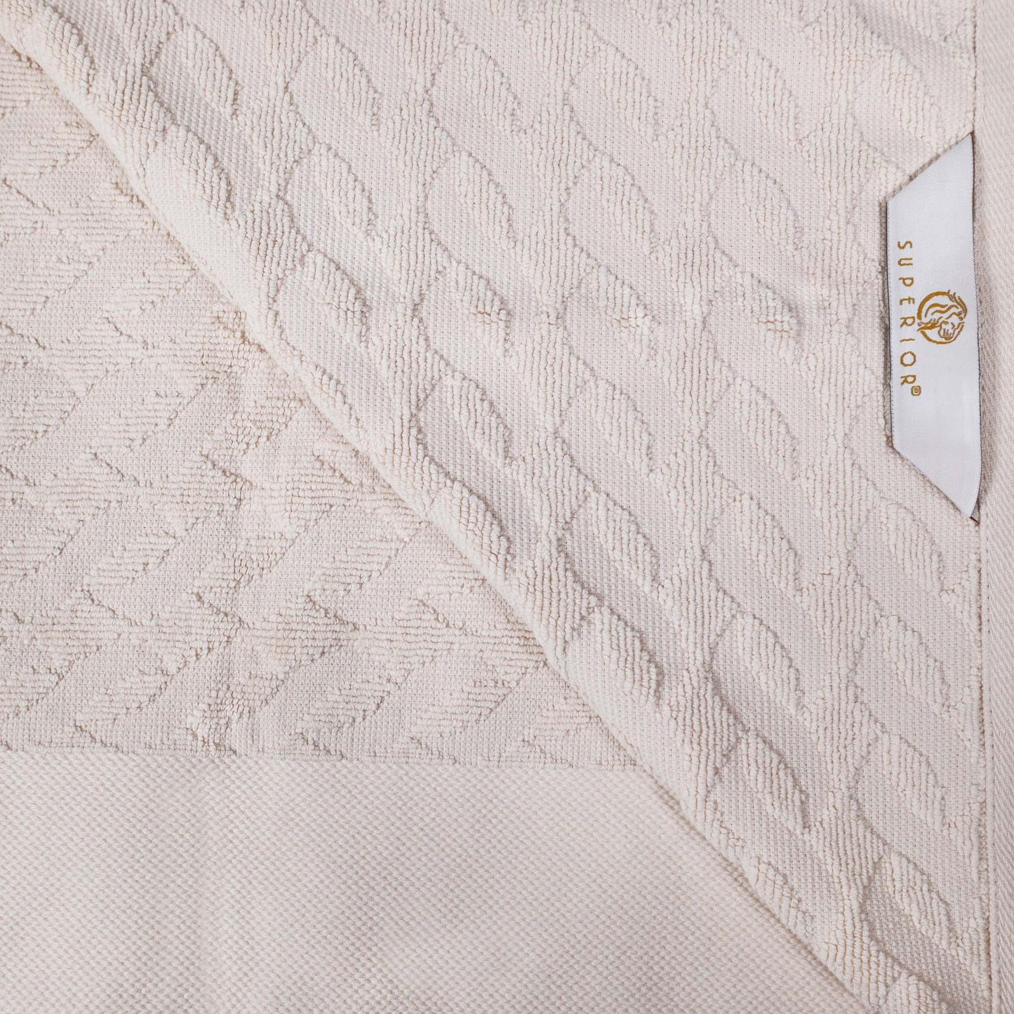 Premium Turkish Cotton Jacquard Herringbone and Solid 8-Piece Towel Set - Ivory