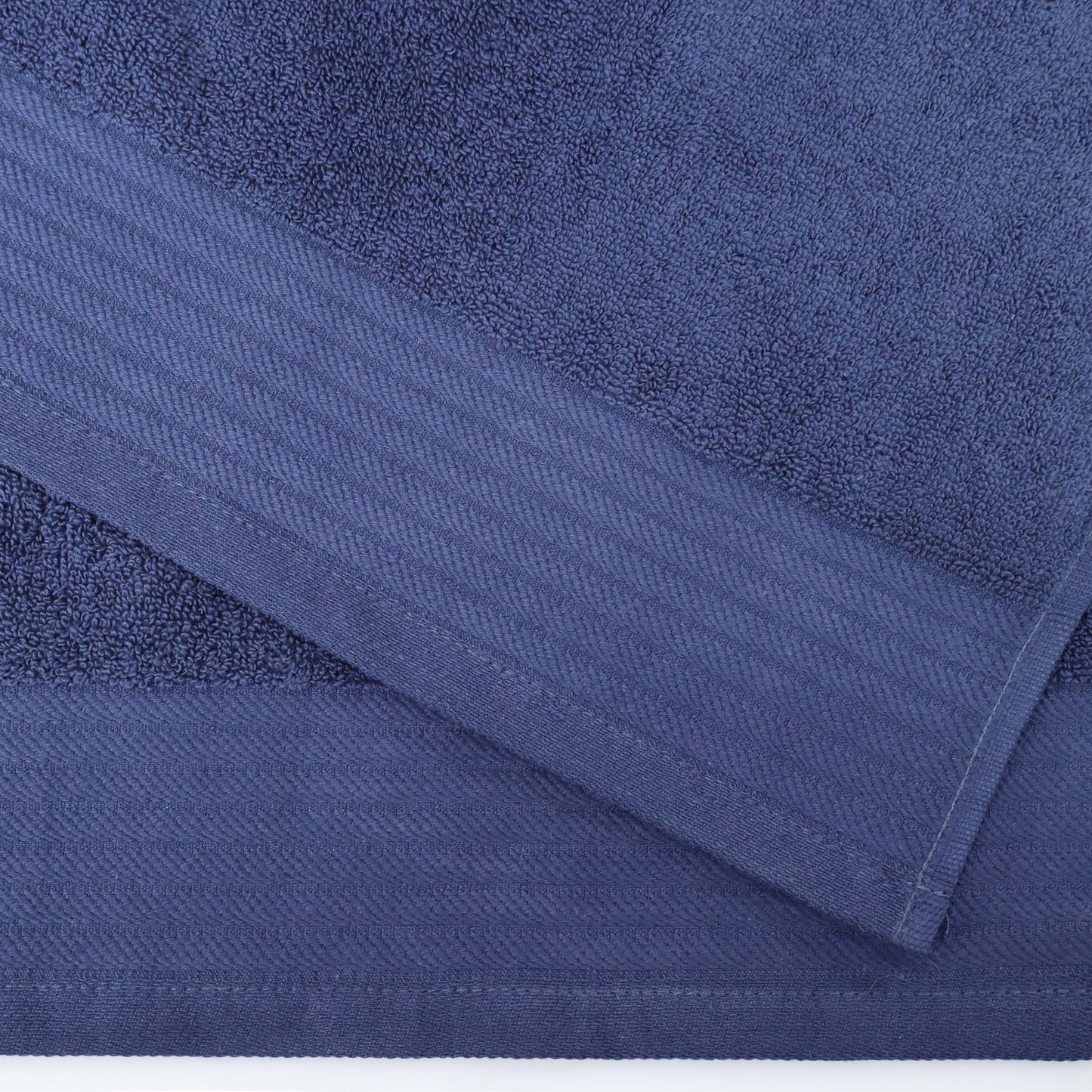 Premium Turkish Cotton Jacquard Herringbone and Solid 8-Piece Towel Set - Navy Blue