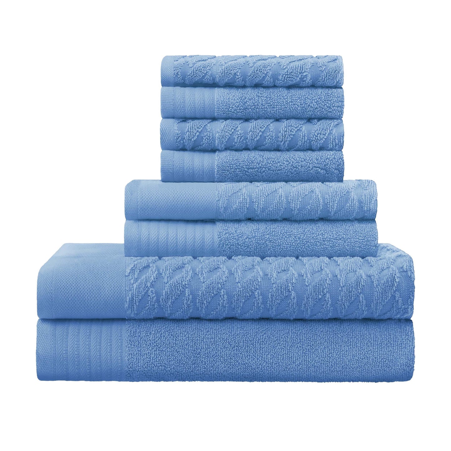 Premium Turkish Cotton Jacquard Herringbone and Solid 8-Piece Towel Set - Pacific Blue