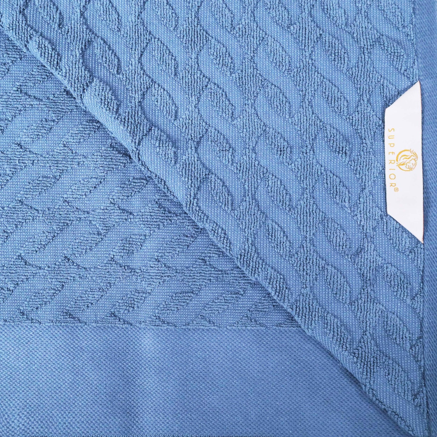 Premium Turkish Cotton Jacquard Herringbone and Solid 8-Piece Towel Set - Pacific Blue