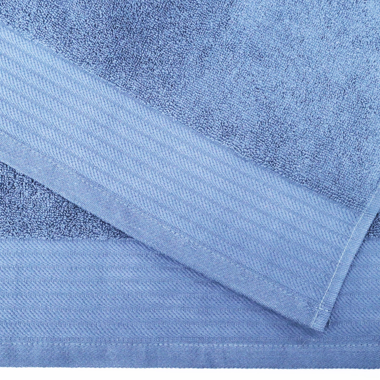 Premium Turkish Cotton Jacquard Herringbone and Solid 8-Piece Towel Set - Pacific Blue
