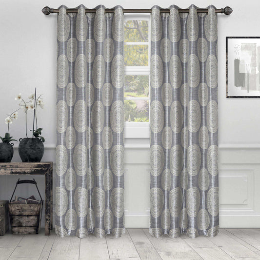 Cordon Jacquard Mandala Opaque Light Filtering 2-Piece Curtain Panel Set - Cream