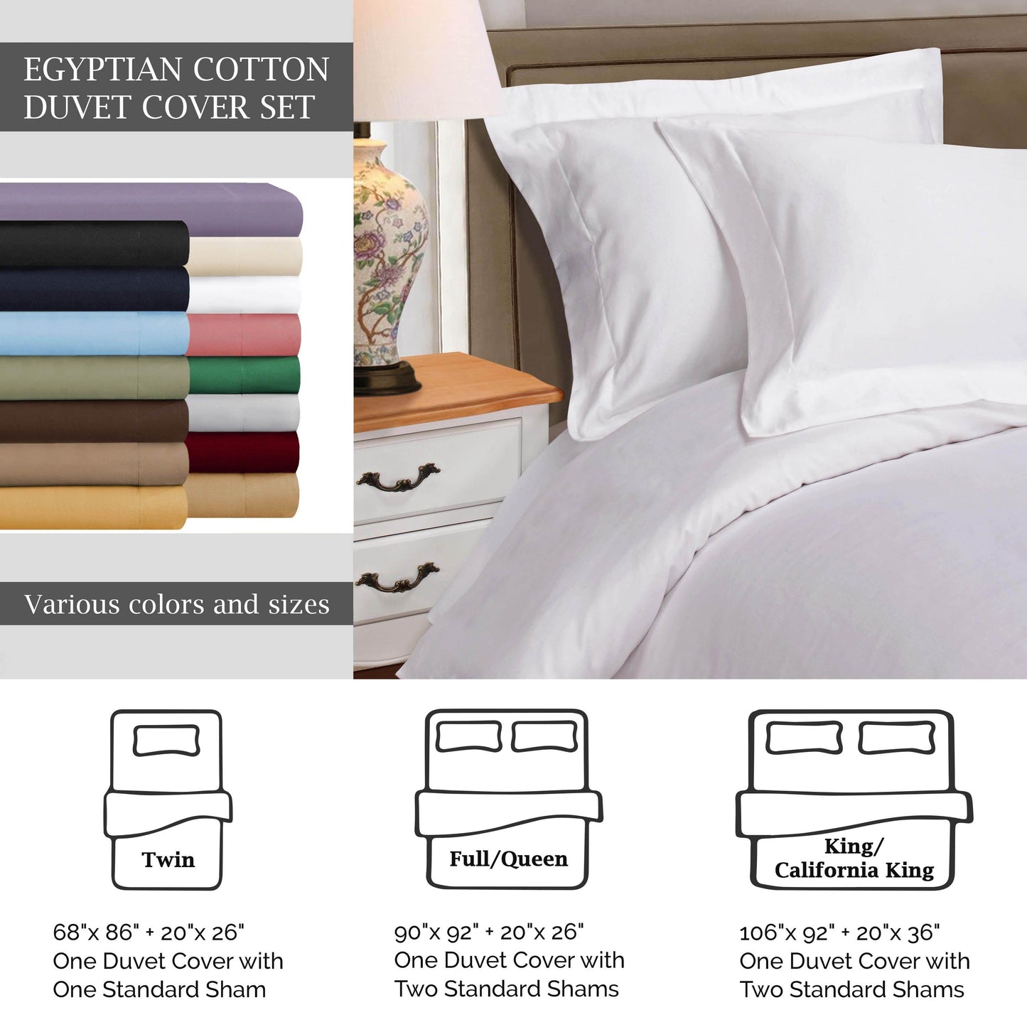 Superior Premium Egyptian Cotton 530 Thread Count Solid Duvet Cover Set - White