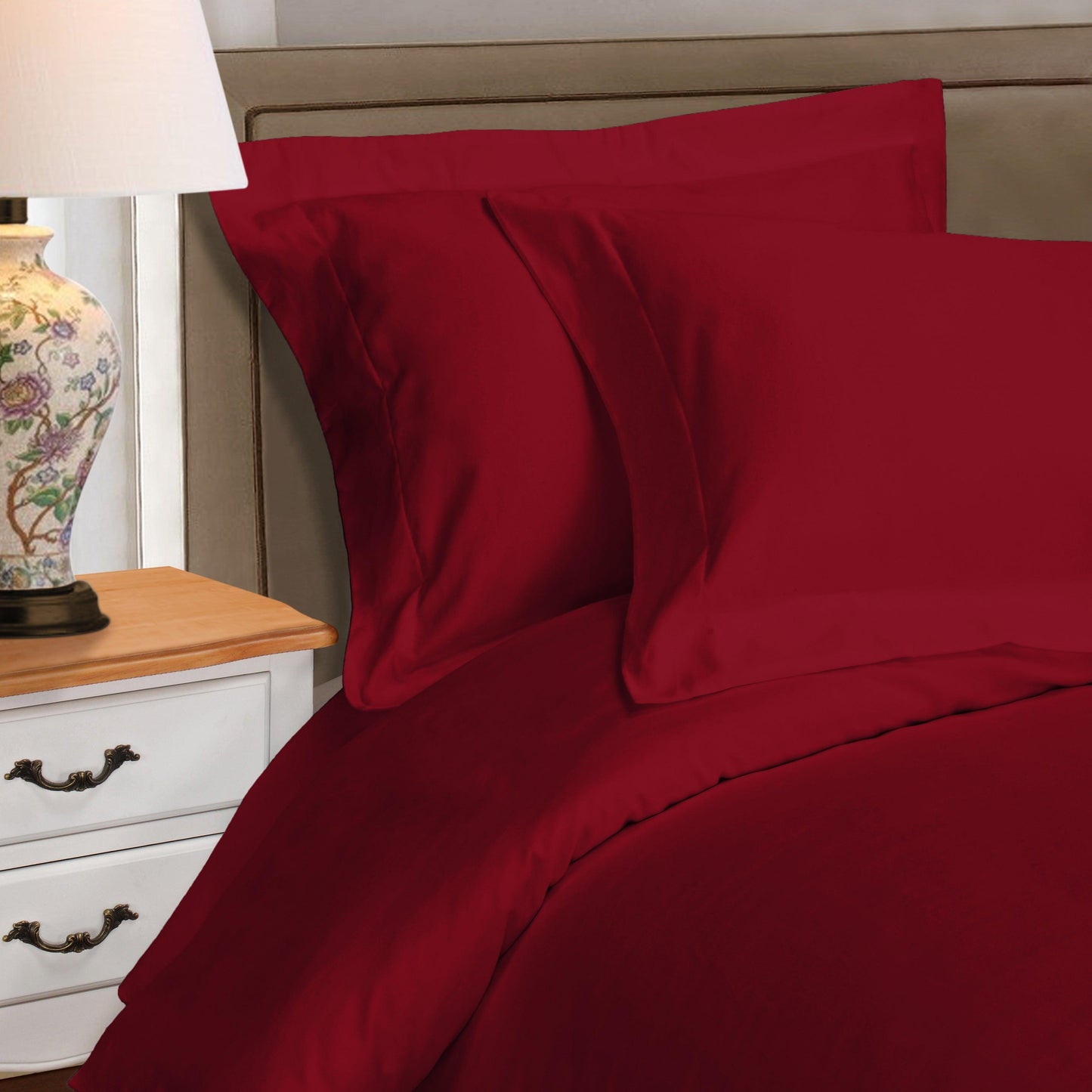 Superior Premium Egyptian Cotton 530 Thread Count Solid Duvet Cover Set - Burgundy