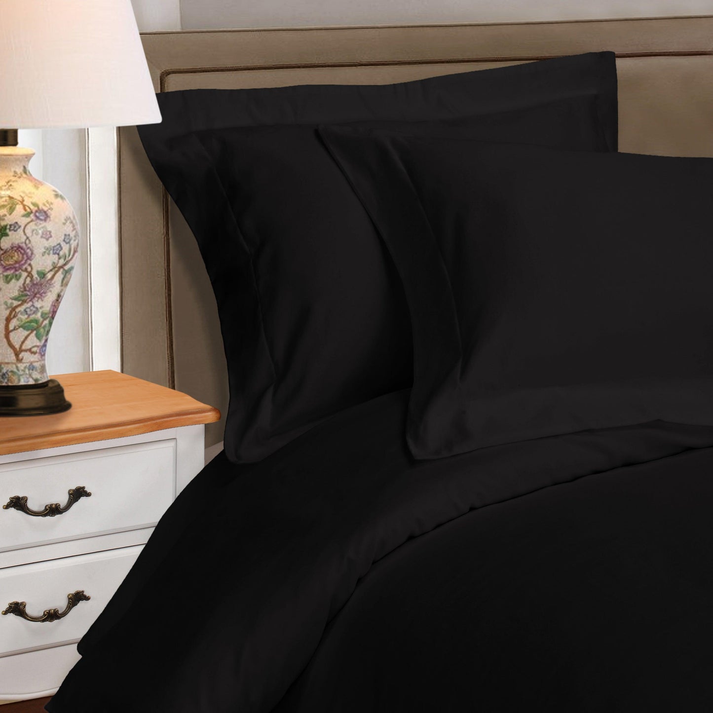 Superior Premium Egyptian Cotton 530 Thread Count Solid Duvet Cover Set - Black