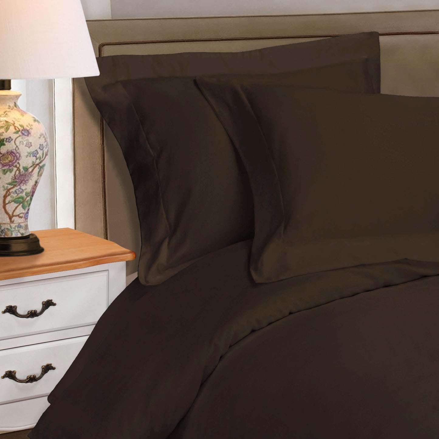 Superior Premium Egyptian Cotton 530 Thread Count Solid Duvet Cover Set - Chocolate