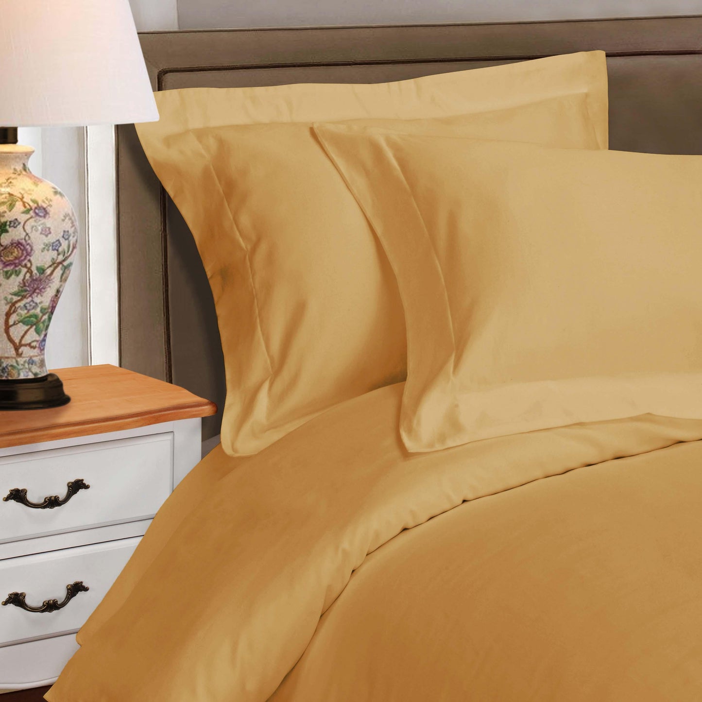 Superior Premium Egyptian Cotton 530 Thread Count Solid Duvet Cover Set - Gold