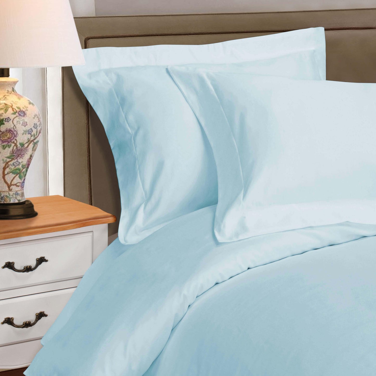 Superior Premium Egyptian Cotton 530 Thread Count Solid Duvet Cover Set - Light Blue