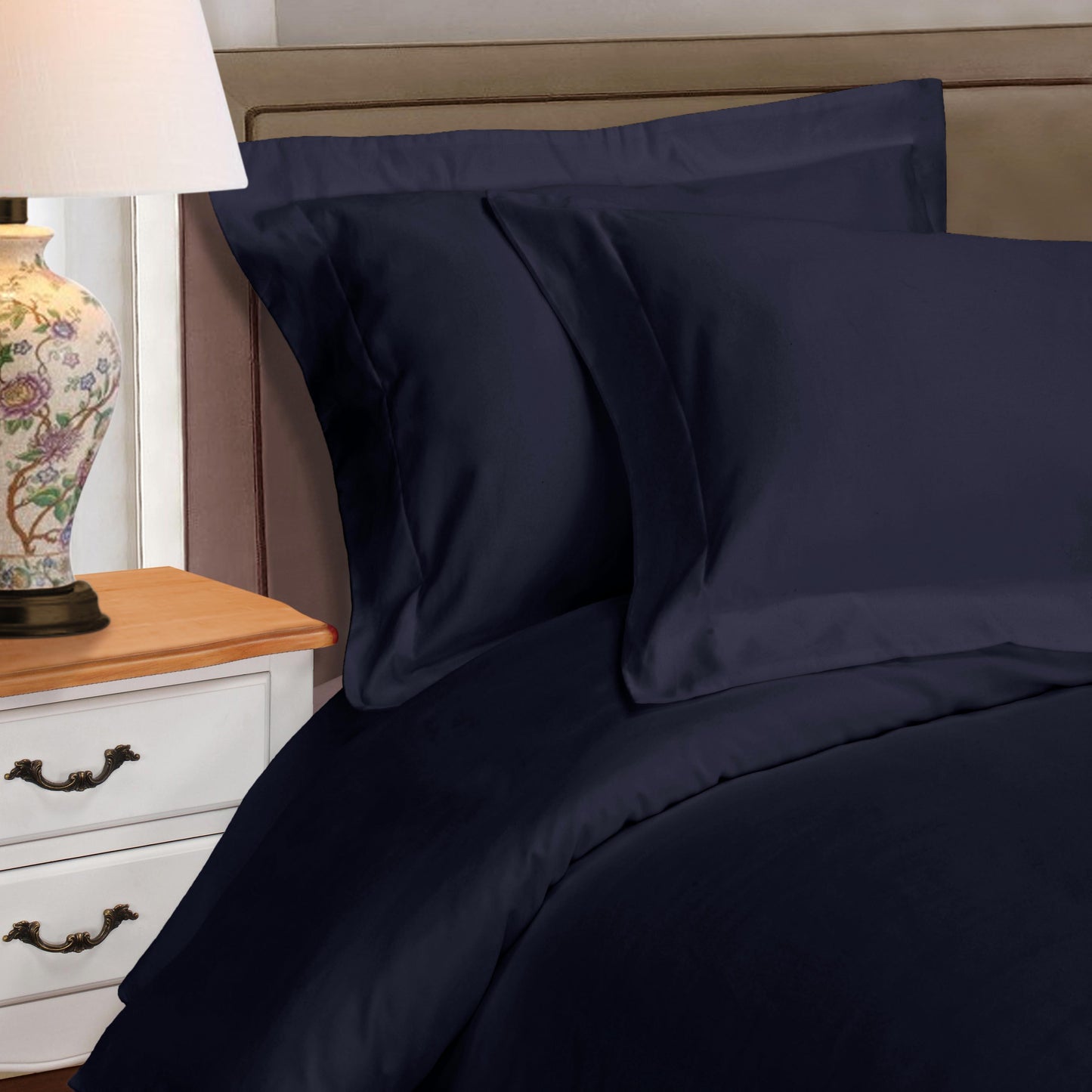 Superior Premium Egyptian Cotton 530 Thread Count Solid Duvet Cover Set - Navy Blue