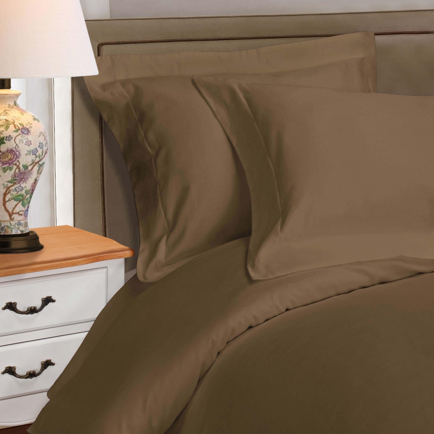 Superior Premium Egyptian Cotton 530 Thread Count Solid Duvet Cover Set - Taupe
