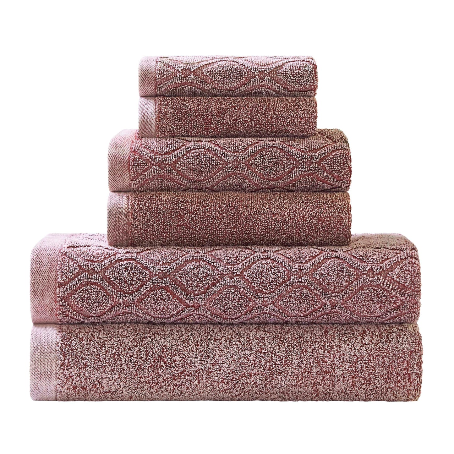 Denim Wash Jacquard 6-Piece Cotton Bath Towel Set - Fig