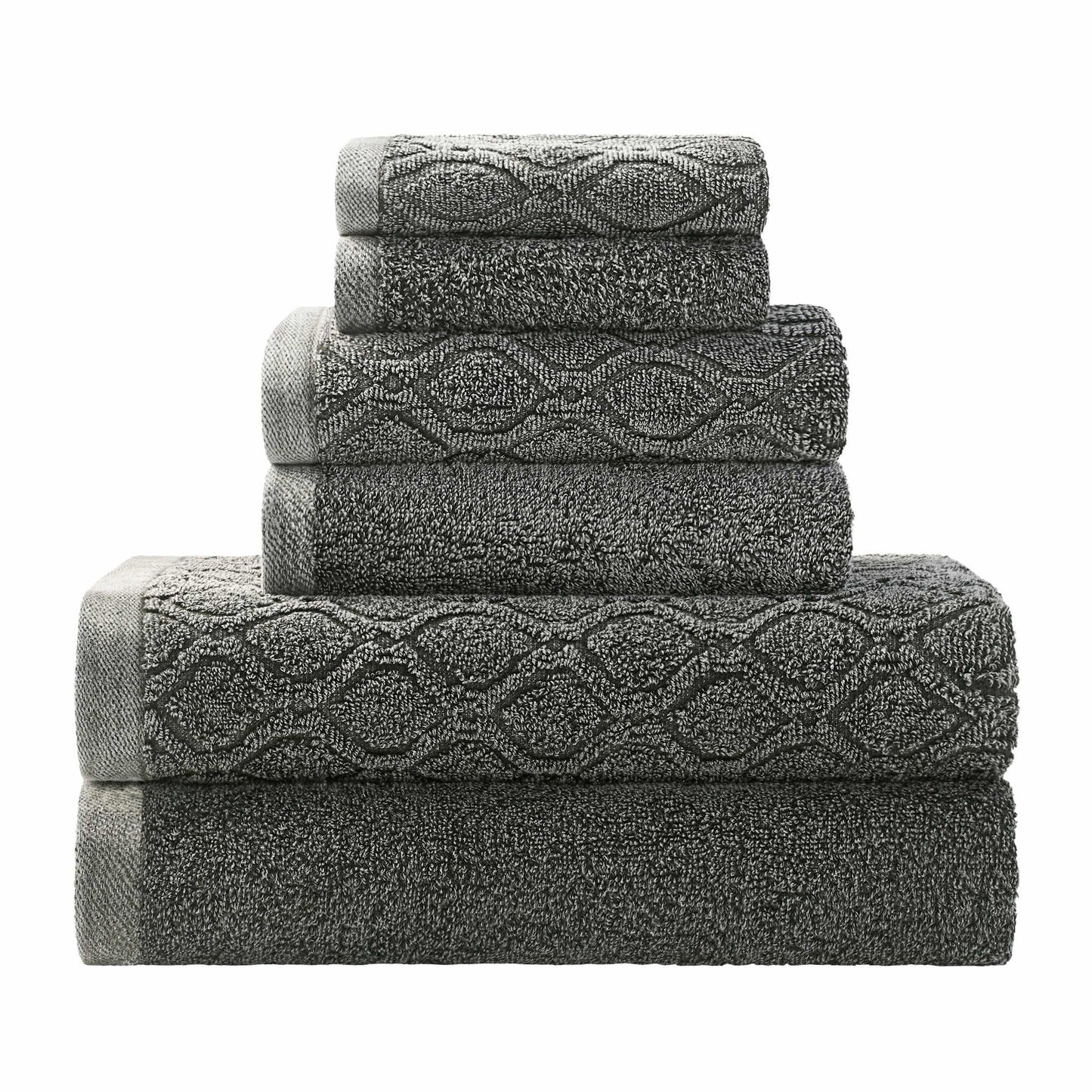 Denim Wash Jacquard 6-Piece Cotton Bath Towel Set - Grey